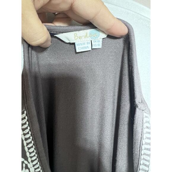 BODEN DRESS SCOOP NECK GRAY JERSEY EMBROIDERY KNEE LENGTH 3/4 SLEEVES SIZE 4 L - Picture 5 of 8